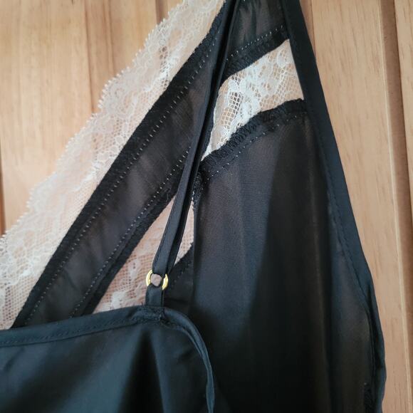 Victoria’s Secret Black Satin Lace Nightgown Slip L Sheer Adjustable Straps - Picture 8 of 14